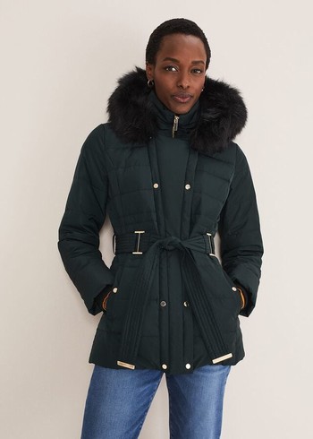 Phase Eight Leonor Tie Belted Puffer Coats Navy USA | 4980125-XK